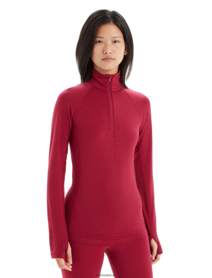 Icebreaker Women BodyfitZone Merino 200 Zone Thermal Long Sleeve Half Zip Top Z04NXR806 Clothing Cherry - Image 1