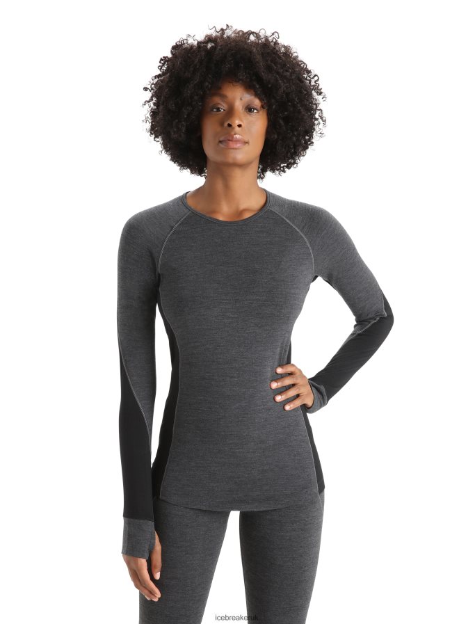 Icebreaker Women BodyfitZone Merino 260 Zone Long Sleeve Crewe Thermal Top Z04NXR870 Clothing Jet Heather/Black - Image 1