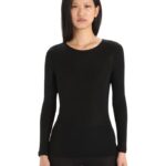 Icebreaker Women Merino 175 Everyday Long Sleeve Crewe Thermal Top Z04NXR564 Clothing Black