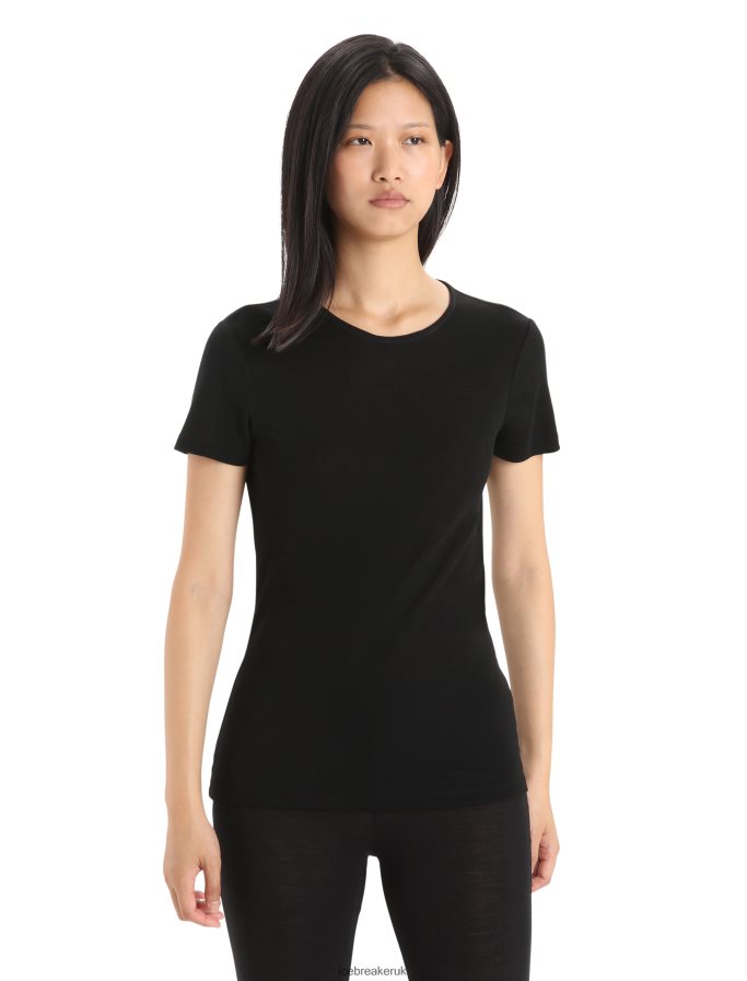 Icebreaker Women Merino 175 Everyday Short Sleeve Crewe Thermal Top Z04NXR573 Clothing Black - Image 1