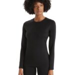 Icebreaker Women Merino 200 Oasis Long Sleeve Crewe Thermal Top Z04NXR557 Clothing Black