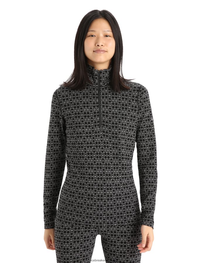 Icebreaker Women Merino 250 Vertex Long Sleeve Half Zip Thermal Top Alpine Geo Z04NXR820 Clothing Black/Snow - Image 1