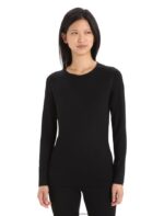 Icebreaker Women Merino 260 Tech Long Sleeve Crewe Thermal Top Z04NXR571 Clothing Black