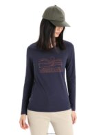 Icebreaker Women Merino Central Classic Long Sleeve T-Shirt Sunset Z04NXR850 Clothing Midnight Navy