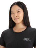 Icebreaker Women Merino Central Classic Short Sleeve T-Shirt Caravan Life Z04NXR662 Clothing Black - Image 4
