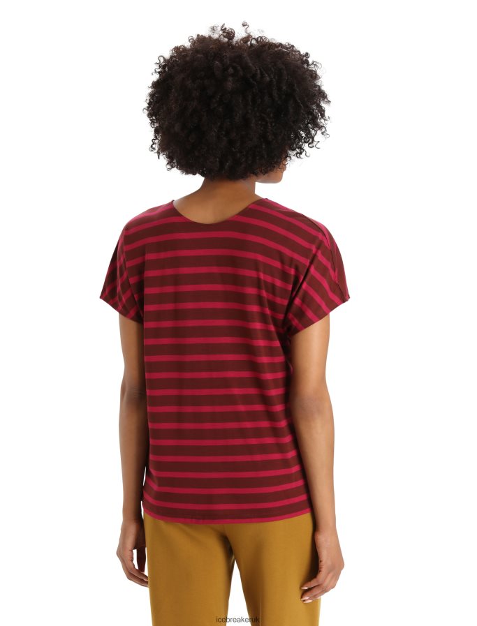 Icebreaker Women Merino Drayden Reversible Short Sleeve Top Stripe Z04NXR848 Clothing Espresso/Cherry - Image 2