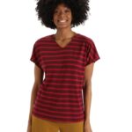 Icebreaker Women Merino Drayden Reversible Short Sleeve Top Stripe Z04NXR848 Clothing Espresso/Cherry