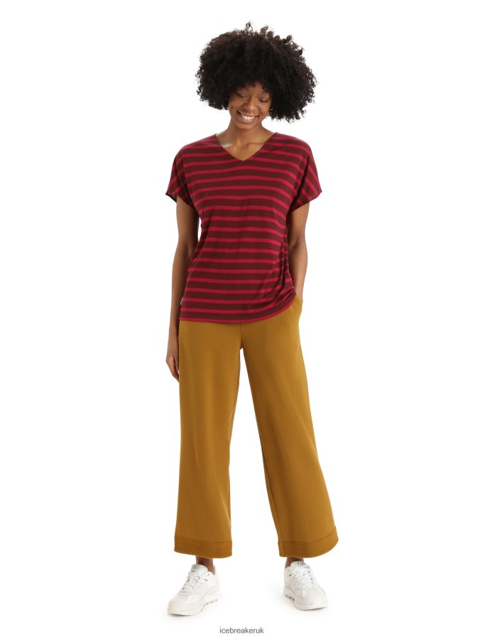 Icebreaker Women Merino Drayden Reversible Short Sleeve Top Stripe Z04NXR848 Clothing Espresso/Cherry - Image 3