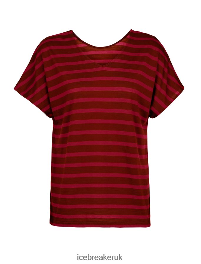 Icebreaker Women Merino Drayden Reversible Short Sleeve Top Stripe Z04NXR848 Clothing Espresso/Cherry - Image 7