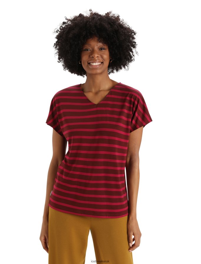 icebreaker_women_merino_drayden_reversible_short_sleeve_top_stripe_z04nxr848_clothing_espresso_cherry.jpg Icebreaker Women Merino Drayden Reversible Short Sleeve Top Stripe Z04NXR848 Clothing Espresso/Cherry - Image 1