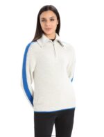 Icebreaker Women Merino Lodge Long Sleeve Half Zip Sweater Z04NXR838 Clothing Ecru Heather/Lazurite