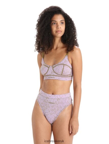 Icebreaker Women Merino Queens Clasp Bra Z04NXR554 Clothing Algae/Purple Haze