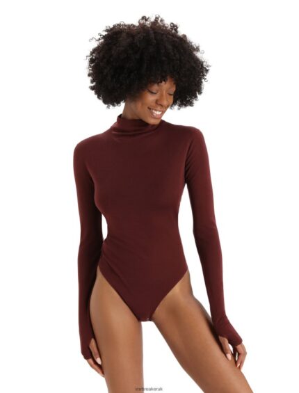 Icebreaker Women Merino Queens Long Sleeve High Neck Bodysuit Z04NXR915 Clothing Espresso