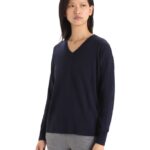 Icebreaker Women Merino Shearer V Neck Sweater Z04NXR874 Clothing Midnight Navy