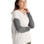 Icebreaker Women Merino Shearer V Neck Sweater Z04NXR875 Clothing Ecru Heather/Gritstone Heather