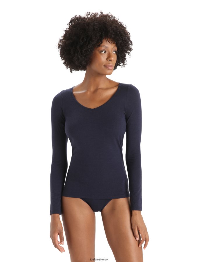 Icebreaker Women Merino Siren Long Sleeve Sweetheart Top Z04NXR552 Clothing Midnight Navy - Image 1