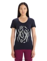 Icebreaker Women Merino Tech Lite II Short Sleeve Scoop T-Shirt Nature Celebration Z04NXR632 Clothing Midnight Navy