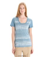 Icebreaker Women Merino Tech Lite II Short Sleeve Scoop T-Shirt Reflection Lines Z04NXR627 Clothing Astral Blue