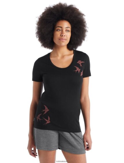 Icebreaker Women Merino Tech Lite II Short Sleeve Scoop T-Shirt Swarming Shapes Z04NXR925 Clothing Black