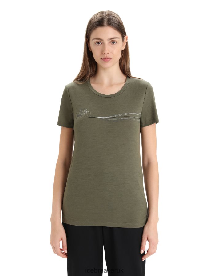 Icebreaker Women Merino Tech Lite II Short Sleeve T-Shirt Cadence Paths Z04NXR633 Clothing Loden - Image 1