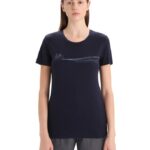 Icebreaker Women Merino Tech Lite II Short Sleeve T-Shirt Cadence Paths Z04NXR634 Clothing Midnight Navy