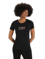 Icebreaker Women Merino Tech Lite II Short Sleeve T-Shirt Mountain Geology Z04NXR629 Clothing Black
