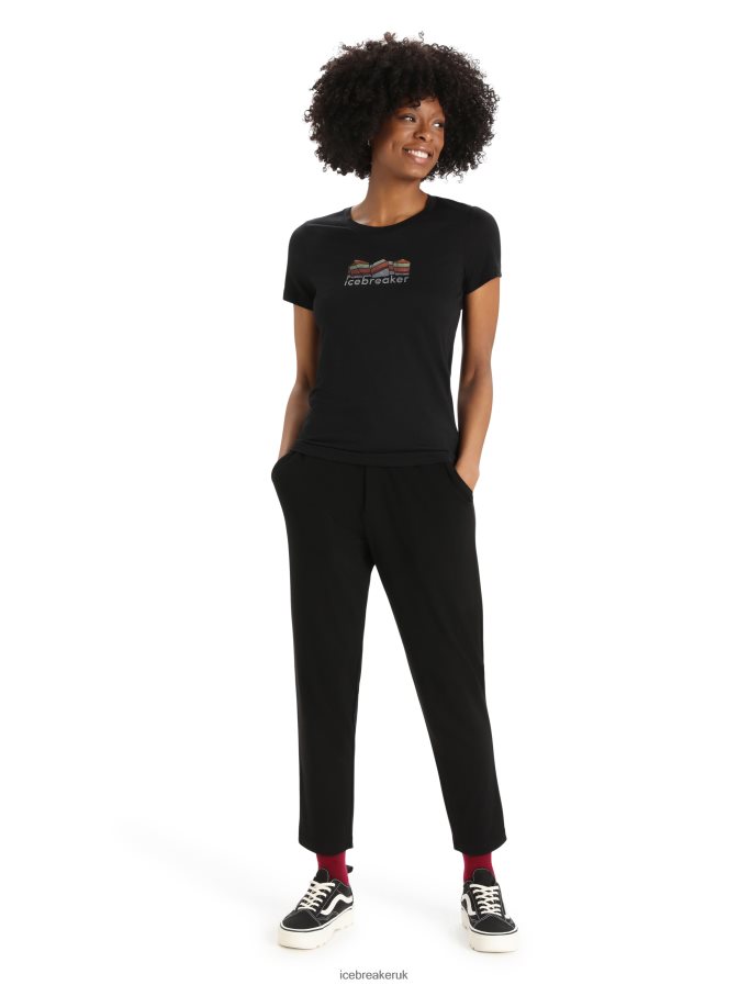 Icebreaker Women Merino Tech Lite II Short Sleeve T-Shirt Mountain Geology Z04NXR629 Clothing Black - Image 3