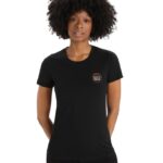 Icebreaker Women Merino Tech Lite II Short Sleeve T-Shirt Natural Alps Z04NXR811 Clothing Black