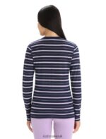 Icebreaker Women Merino Wave Long Sleeve Stripe T-Shirt Z04NXR695 Clothing Midnight Navy/Purple Gaze - Image 2