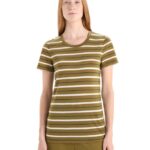 Icebreaker Women Merino Wave Short Sleeve Stripe T-Shirt Z04NXR636 Clothing Algae/Chalk