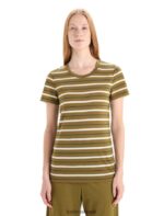 Icebreaker Women Merino Wave Short Sleeve Stripe T-Shirt Z04NXR636 Clothing Algae/Chalk
