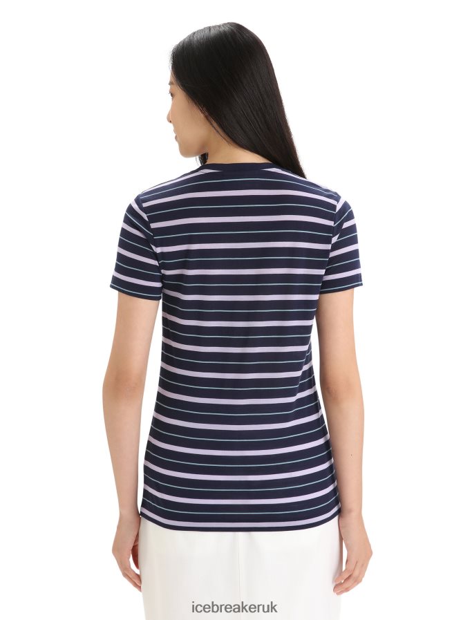 Icebreaker Women Merino Wave Short Sleeve Stripe T-Shirt Z04NXR637 Clothing Midnight Navy/Purple Gaze - Image 2