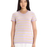 Icebreaker Women Merino Wave Short Sleeve Stripe T-Shirt Z04NXR638 Clothing Purple Gaze/Summer