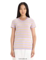 Icebreaker Women Merino Wave Short Sleeve Stripe T-Shirt Z04NXR638 Clothing Purple Gaze/Summer