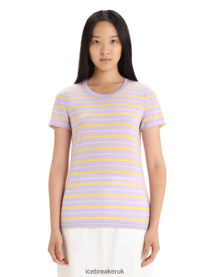 Icebreaker Women Merino Wave Short Sleeve Stripe T-Shirt Z04NXR638 Clothing Purple Gaze/Summer - Image 1