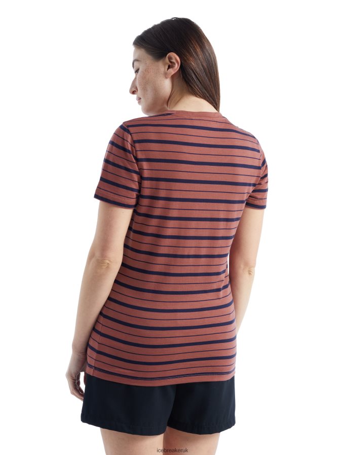 Icebreaker Women Merino Wave Short Sleeve Stripe T-Shirt Z04NXR922 Clothing Grape/Midnight Navy - Image 2