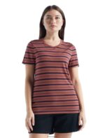Icebreaker Women Merino Wave Short Sleeve Stripe T-Shirt Z04NXR922 Clothing Grape/Midnight Navy