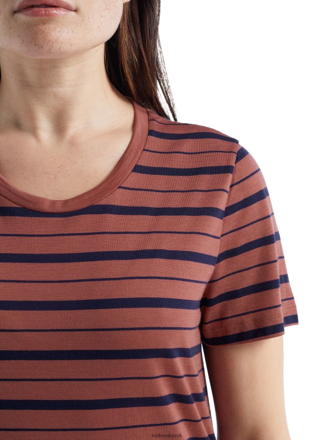Icebreaker Women Merino Wave Short Sleeve Stripe T-Shirt Z04NXR922 Clothing Grape/Midnight Navy - Image 4