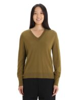 Icebreaker Women Merino Wilcox Long Sleeve V Neck Sweater Z04NXR722 Clothing Algae