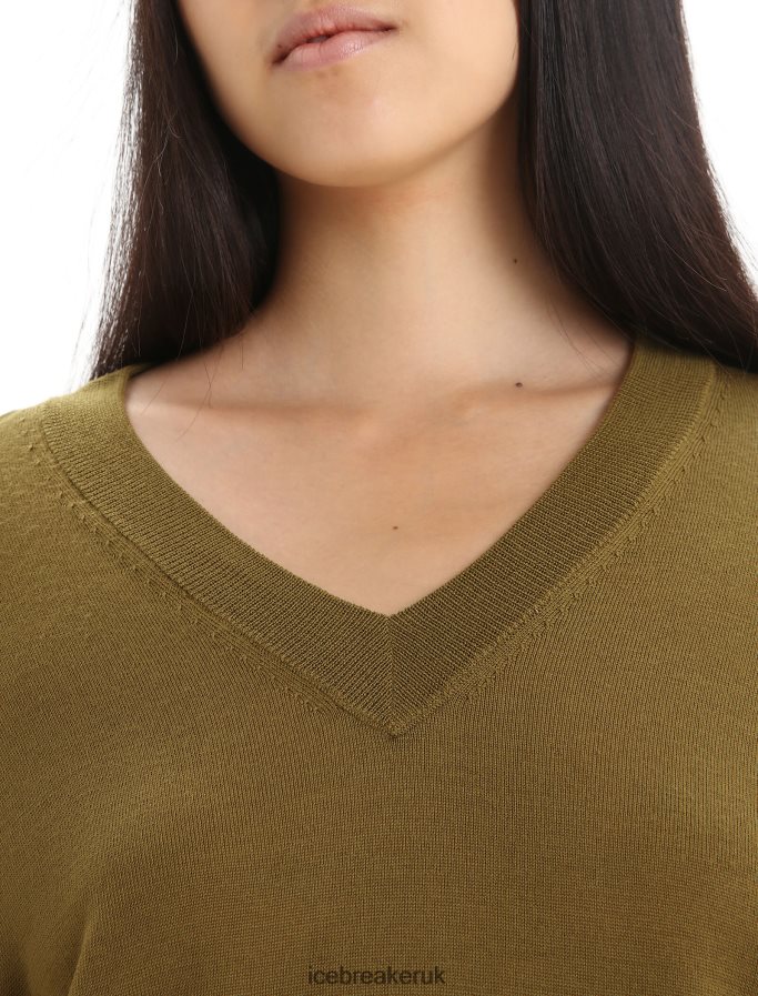 Icebreaker Women Merino Wilcox Long Sleeve V Neck Sweater Z04NXR722 Clothing Algae - Image 4