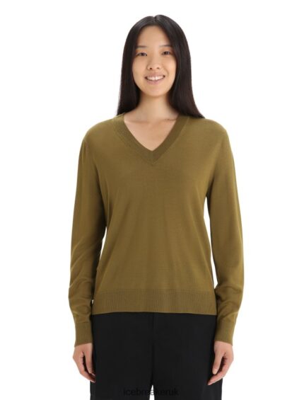 Icebreaker Women Merino Wilcox Long Sleeve V Neck Sweater Z04NXR722 Clothing Algae