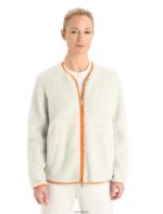 Icebreaker Women RealFleece Merino High Pile Long Sleeve Zip Cardigan Z04NXR873 Clothing Ecru Heather/Flash