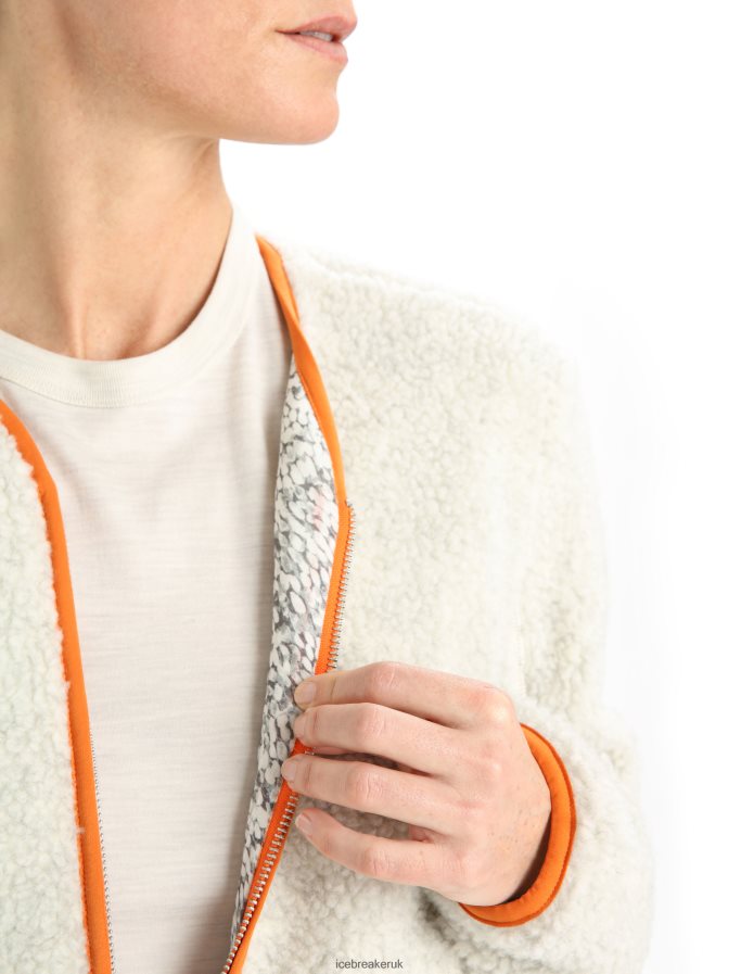 Icebreaker Women RealFleece Merino High Pile Long Sleeve Zip Cardigan Z04NXR873 Clothing Ecru Heather/Flash - Image 5