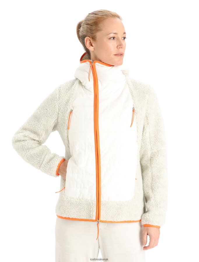 Icebreaker Women RealFleece Merino High Pile Long Sleeve Zip Hood Z04NXR876 Clothing Ecru Heather/Snow - Image 1